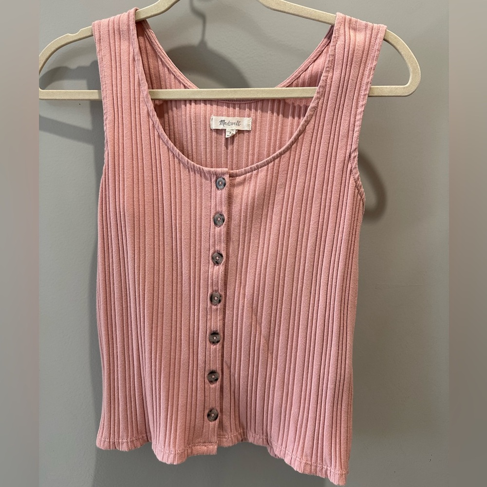Madewell ribbed pink button down sleeveless tank